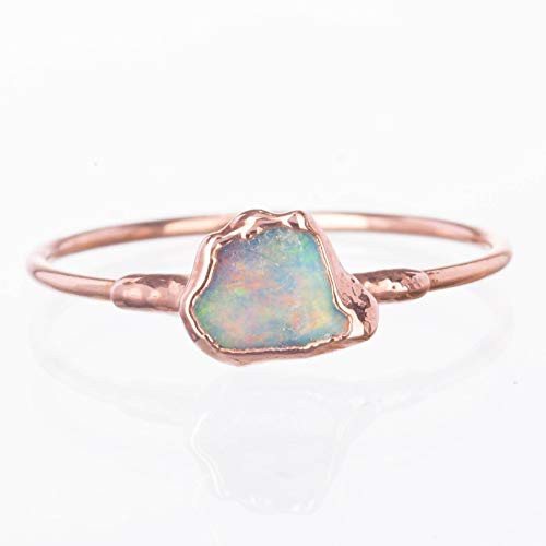 Mini Raw Opal Ring  Size 5  Rose Gold  October Birthstone Stacking Ring