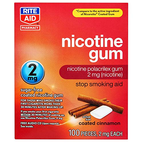 Rite Aid Nicotine Gum  Coated Cinnamon Flavor  2 mg - 100 Count - Quit Smoking Aid - Nicotine Replacement Gum