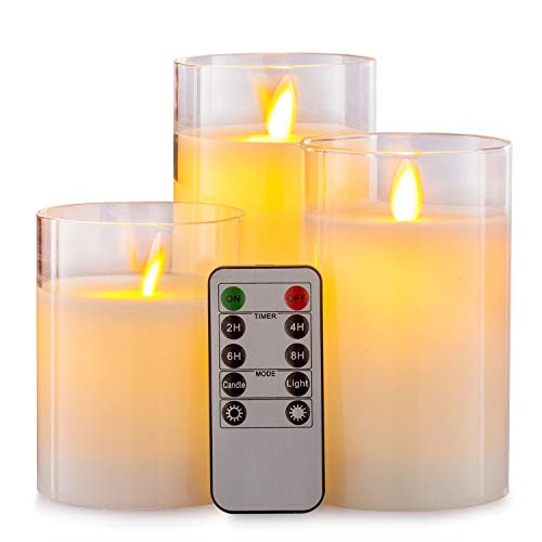 Enpornk Flameless Candles Battery Operated Candles Real Wax Pillar LED Candles with Dancing Flame with 10-key Remote and Cycling 24 Hours Timer  Heigh