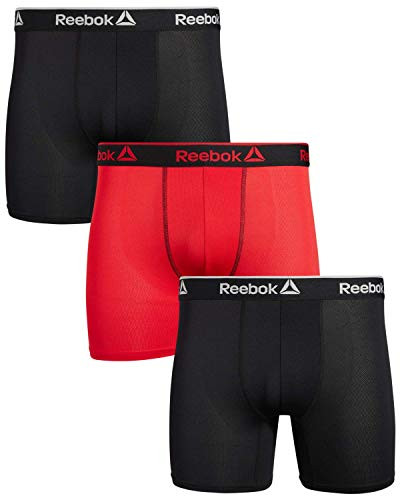 Reebok Mens Underwear - Performance Microfiber Boxer Briefs -3 Pack-  Size Medium  Black-Red-Black