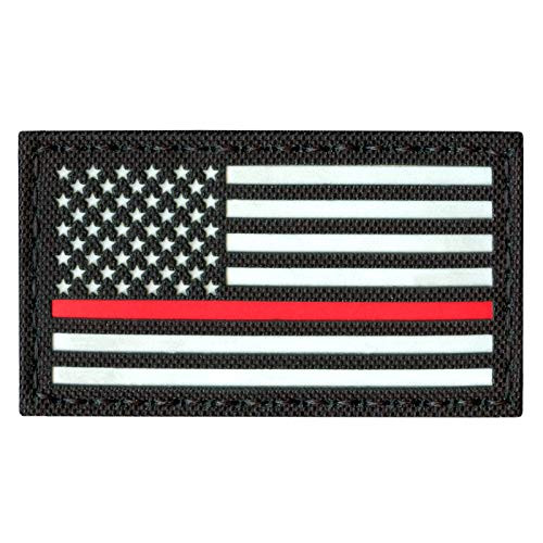 Reflective 3-5x2 USA American Flag Thin Red Line Fire Dept Firefighter Tactical Morale Uniform HookandLoop Patch