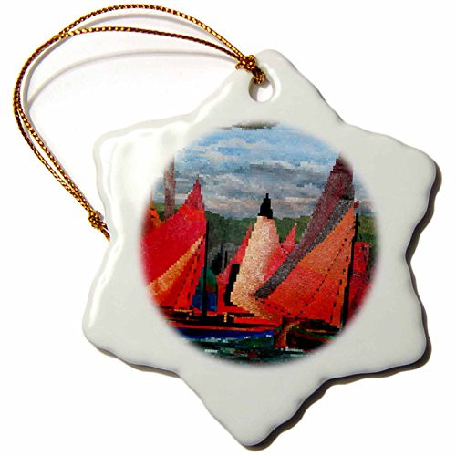 3dRose orn-78737-1 Regatta Race Boat Race Sport Sailing Sail Boat for Him Birthday Fathers Day Snowflake Decorative Hanging Ornament  Porcelain  3-Inc