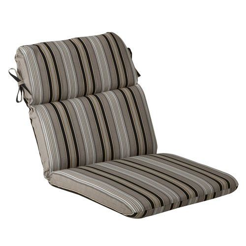 Pillow Perfect Indoor/Outdoor Black/Beige Striped Chair Cushion, Rounded