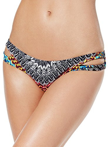 Jessica Simpson Womens Dakota Placement Reversible Split Side Hipster Bikini Bottom  Black-Multi  L