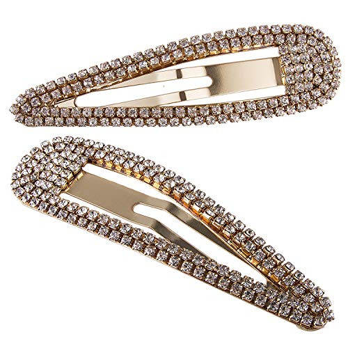 Crownguide Set of 2 Rhinestone Snap Hair Clips for Women Girls Fashion Metal Hair Barrettes Hairpins Party Wedding Decorative Crystal Hair Jewelry Acc