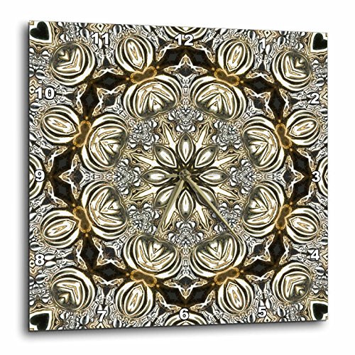 3dRose DPP-41965-1 Rich Jewelry Elegant Special Gold Flower Plate Mandala Wall Clock  10 by 10-Inch