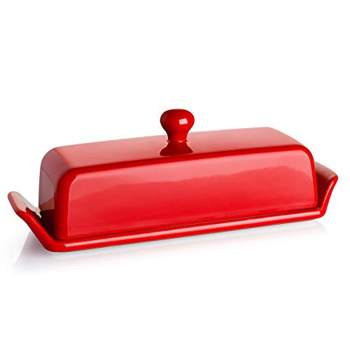 Butter Dish with Lid  Butter Dishes with Covers - Suitable For East-West Coast Butter - TBSP Markings On Butter Keeper  Red - Better Butter and Beyond