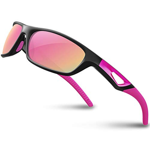 RIVBOS Polarized Sports Sunglasses Driving Glasses shades For Men TR90 Unbreakable Frame For Cycling Baseball RB831 -Blackandpink-