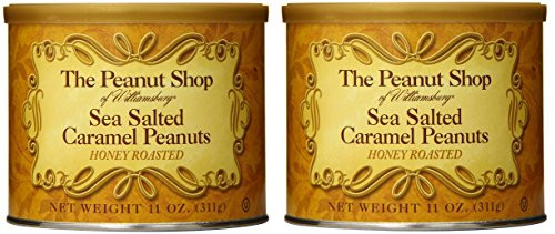 The Peanut Shop of Williamsburg Honey Roasted Sea Salted Caramel Peanuts - 11 Oz- Tin -Pack of 2-