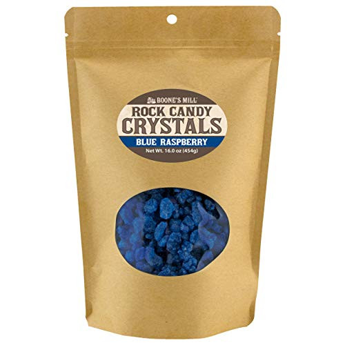Blue - Blue Raspberry Rock Crystal Candy - 1 Pound In A Resealable Stand-Up Bag - Boones Mill