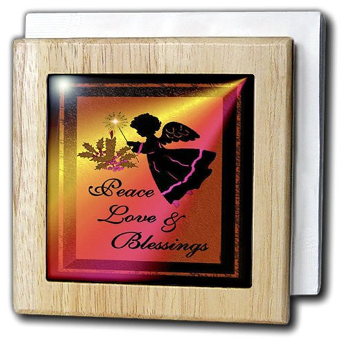 3dRose nh_6679_1 Angel - Peace Love And Blessings - Christmas Art 1 - Tile Napkin Holder, 6-inch