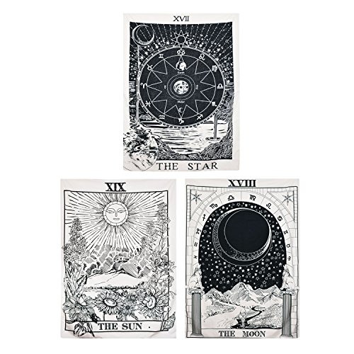 Pack of 3 Tarot Tapestry The Sun The Moon The Star Tarot Card Tapestry Medieval Europe Divination Tapestry Mysterious Wall Hanging Tapestries for Bedr
