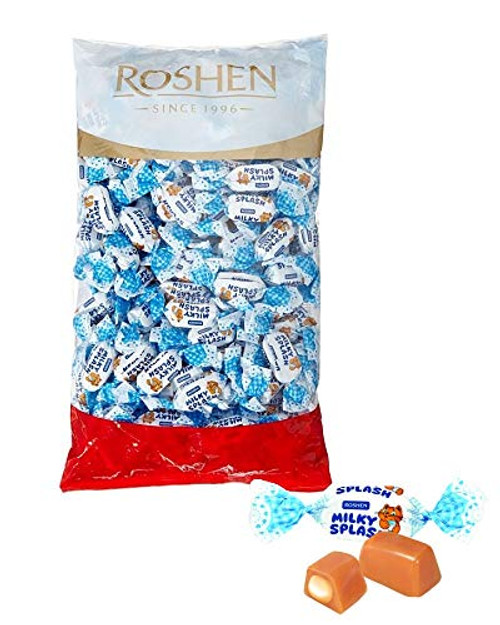 Roshen Milky Splash Caramel Creamy Toffee Ukrainian Candy With Milk Filling  Glass of Milk  2-2 pounds