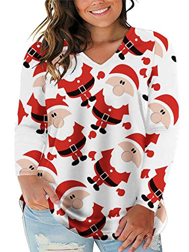 ROSRISS Plus Size Funny Christmas Shirts for Women 2XL V Neck Tunic Tops G 18W