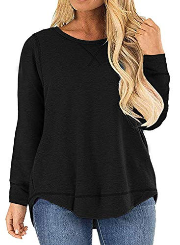 Womens Plus Size Tops Long Sleeve Casual Loose Crewneck Side Split Shirts Blouses Black 24W