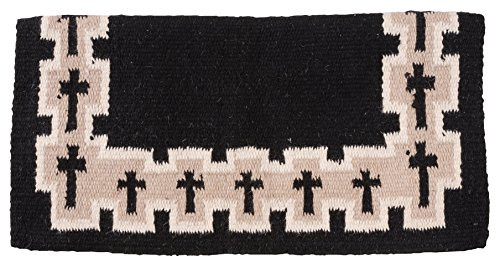 Tough 1 4 lb Wool Saddle Blanket Crosses Design  Black-Tan-White