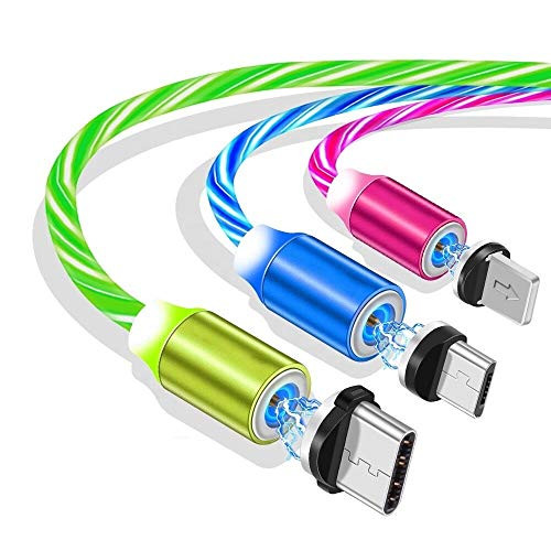 Ruibo Sike 3 in 1 Magnetic USB Cable  2-4A High Speed USB to Micro USB Charger Cable - Flowing LED Light Up Android Charger Cable -Blue-