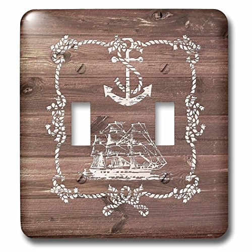 3dRose lsp_261835_2 White Ship Anchor and Rope on Brown Weatherboard- Not Real Wood Toggle Switch