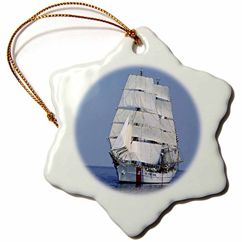 3dRose Sail Boat Snowflake Porcelain Ornament  3-Inch