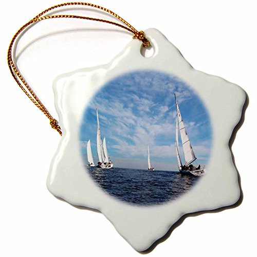 3dRose Sail Boats Snowflake Porcelain Ornament  3-Inch