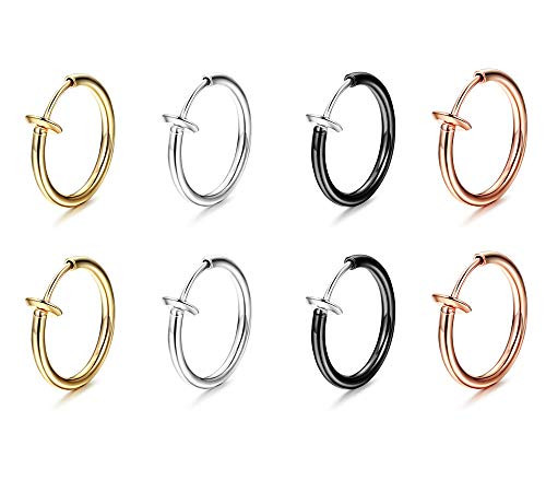 SAILIMUE 8 Pcs Surgical Stainless Steel Fake Earrings Clip on Non-Pierced Spring Hoops Fake Nose Lip Ear Rings Non-Piercing Septum Jewelry SAILIMUE 8 Pcs Surgical Stainless Steel Fake Earrings Clip on Non-Pierced Spring Hoops Fake Nose Lip Ear Rings Non-Piercing Septum Jewelry
