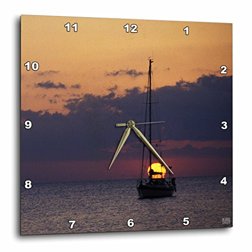 3dRose DPP-37742-1 Sailing Boat at Sunset Cuba Wall Clock  10 by 10-Inch
