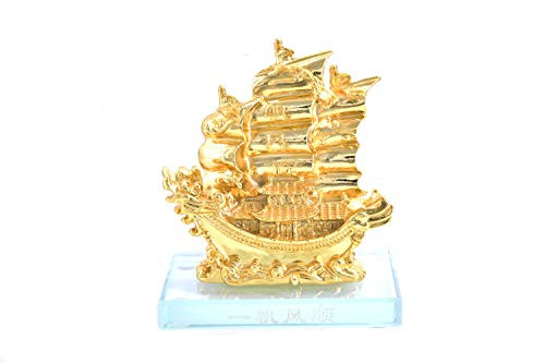 LHR trading inc Sailing Ship Statue Feng Shui Decor for Fortune Wealth and Prosperity - Decorative Gold Wealth Sailing Boat Décor for Office and Home LHR trading inc Sailing Ship Statue Feng Shui Decor for Fortune Wealth and Prosperity - Decorative Gold Wealth Sailing Boat Décor for Office and Home