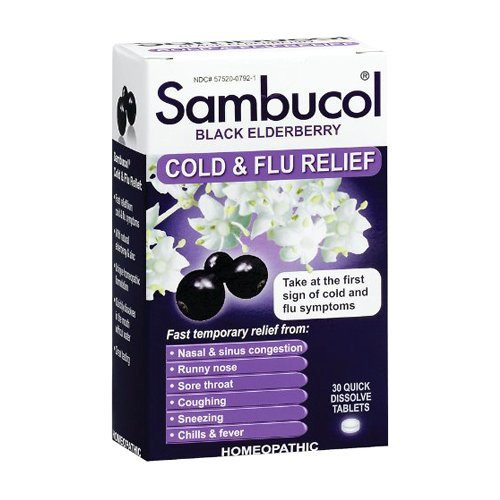 Sambucol Black Elderberry Cold and Flu Relief Tablets 30 Count  Homeopathic Remedy for Temporary Relief of Cold and Flu-Like Symptoms -2 Pack-