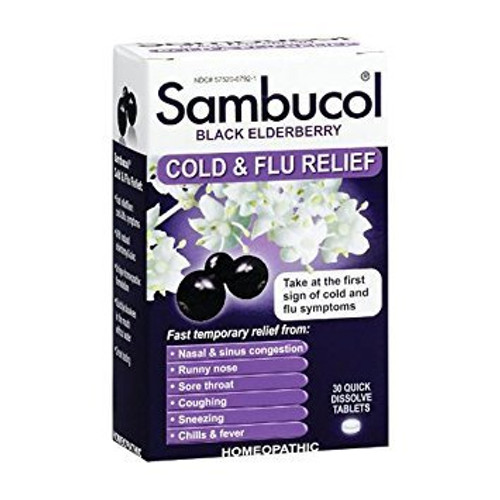 Sambucol Black Elderberry Cold and Flu Relief Tablets 30 ct - Pack of 3