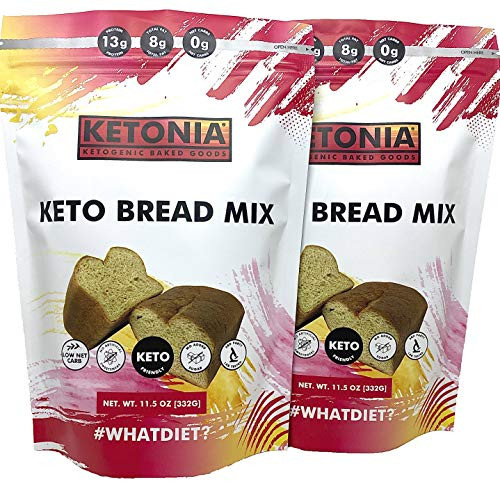 Ketonia Keto Bread Mix - 0 Net Carbs - 2 Loaves -11-5 oz each- - Low Carb - Perfect Baking Made Fast and Easy - Makes Keto Food  Snacks  and Desserts - At