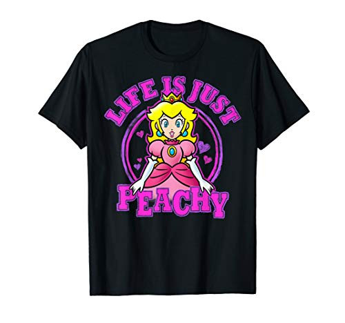 Super Mario Peach Life Is Just Peachy Hearts Logo T-Shirt