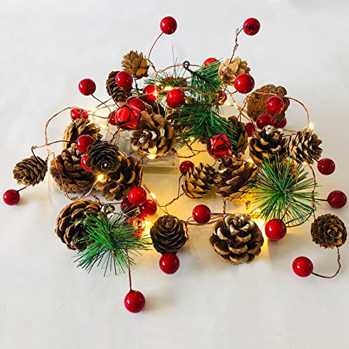 Garland with Lights Christmas Lighted Garland 6-56FT 20LED Battery Operated Garland with Red Berry and Pine Cones Xmas Tree Garland Berry Lights Holid Garland with Lights Christmas Lighted Garland 6-56FT 20LED Battery Operated Garland with Red Berry and Pine Cones Xmas Tree Garland Berry Lights Holid