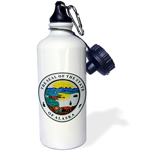 3dRose Seal of The State of Alaska Textured Sports Water Bottle  21 oz  White