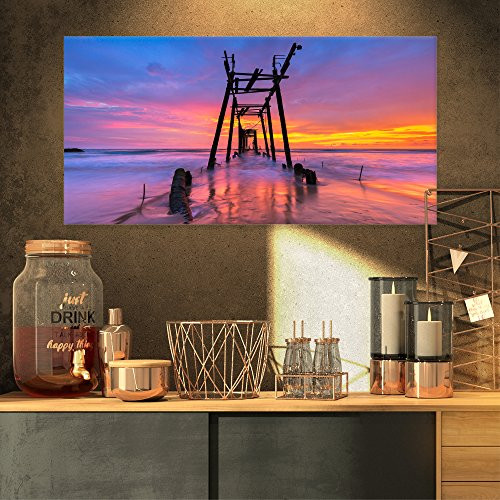 Discarded Wooden Bridge at Sunset Pier Seascape on Canvas Art Wall Photgraphy Artwork Print Discarded Wooden Bridge at Sunset Pier Seascape on Canvas Art Wall Photgraphy Artwork Print