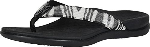 Vionic Womens Tide Sequins Toe Post Sandals - Ladies Flip Flop Sandals with Concealed Orthotic Arch Support White Black 10 Medium US