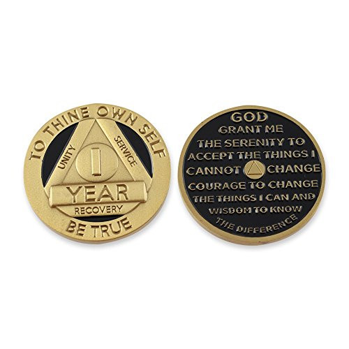 WIZARDPINS 1 Year Sobriety Medallion Recovery Chip Coin Serenity Prayer -One Year Antique Gold - 1 Coin-
