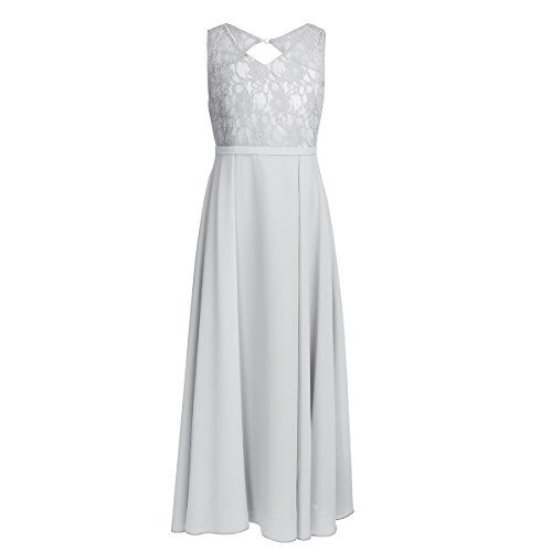 FEESHOW Big Girls Floral Lace Dress Junior Bridesmaid Formal Wedding Party Ball Prom Long Gowns Gray 14 FEESHOW Big Girls Floral Lace Dress Junior Bridesmaid Formal Wedding Party Ball Prom Long Gowns Gray 14
