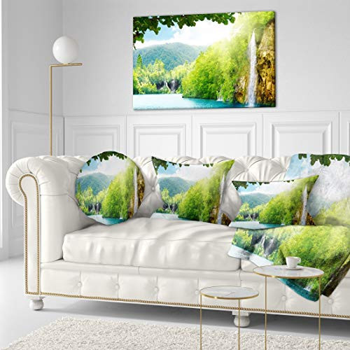 Designart PT6940-40-20 Waterfall in deep Forest Landscape Photography Canvas Print, Blue, 40x20 Designart PT6940-40-20 Waterfall in deep Forest Landscape Photography Canvas Print, Blue, 40x20