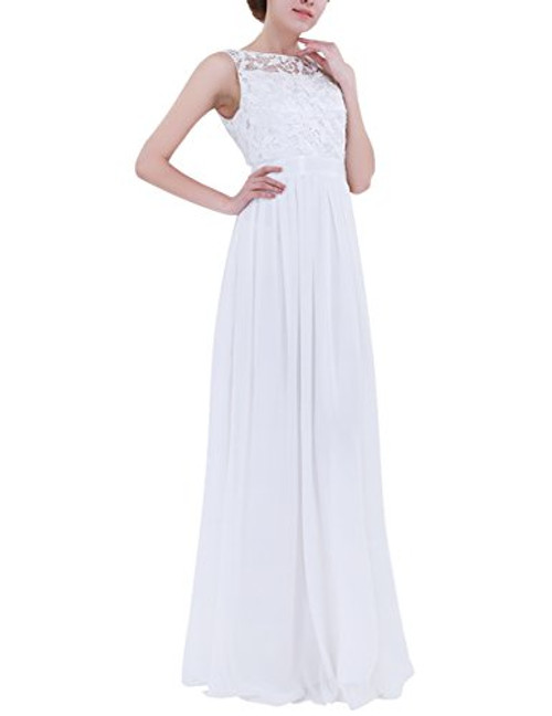 ACSUSS Womens Crochet Lace Chiffon Wedding Bridesmaid Evening Gown Prom Maxi Dress White 10 ACSUSS Womens Crochet Lace Chiffon Wedding Bridesmaid Evening Gown Prom Maxi Dress White 10