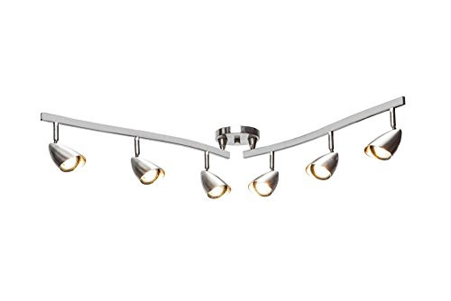 Globe Electric Grayson 6-Light Adjustable S-Shape Track Bar, Brushed Steel Finish, Halogen Bulbs Included, 59062