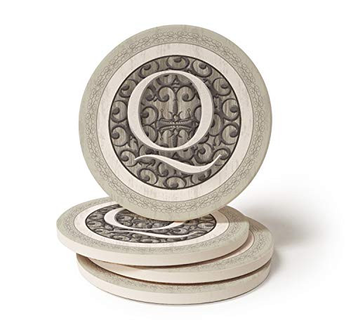 Monogram Q Coasters Set of 4 Round Stoneware Coasters  Drink Coasters Wedding or Hostess Gifts for Women Or Men  Housewarming Gifts or Home Décor Abso
