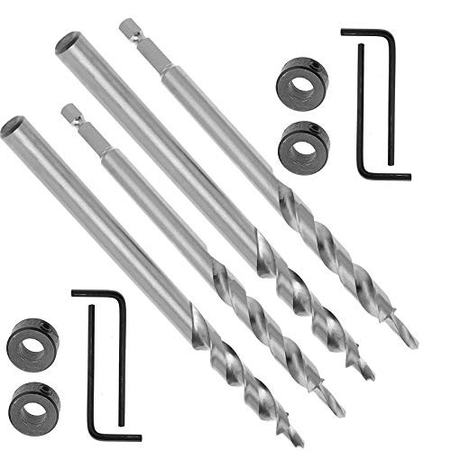 SETROVIC Pocket Hole Drill Bit with Depth Stop Collar 1-4 Hex Shank and Round Shank Replacement Twist Step Drills Bit for Manual Kreg Pocket Hole Guid