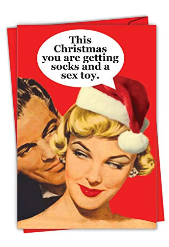 NobleWorks - Adult Funny Christmas Card with Envelope - Hilarious and Romantic Holiday Greeting for Husband  Men - Socks and S-x Toy C7064XSG