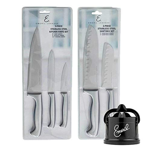 Emeril Lagasse 6-Pc Stainless Steel Kitchen Knife Set -Small Handles- - 8 Chef Knife 5 Serrated Utility Knife 3-5 Paring Knife 7 Santoku Knife Emeril Lagasse 6-Pc Stainless Steel Kitchen Knife Set -Small Handles- - 8 Chef Knife 5 Serrated Utility Knife 3-5 Paring Knife 7 Santoku Knife