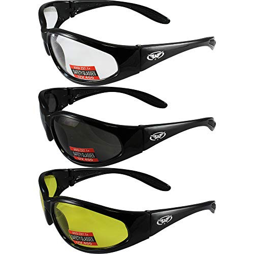 Global Vision Three -3- Pairs Hercules Sunglasses with Clear Smoke and Yellow Lens Global Vision Three -3- Pairs Hercules Sunglasses with Clear Smoke and Yellow Lens