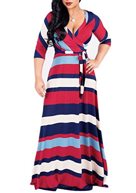 SheKiss Womens Casual Sexy V-Neck Floral Floor Length Long Sleeve Maxi Dress Party Prom Ladies Outfit with Belt Striate SheKiss Womens Casual Sexy V-Neck Floral Floor Length Long Sleeve Maxi Dress Party Prom Ladies Outfit with Belt Striate