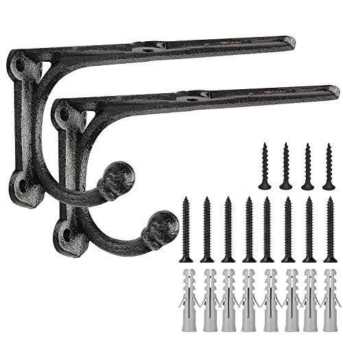 Shelf Brackets with Hooks  Heavy Duty Floating Shelf Bracket  Cast Iron Shelving Brackets for DIY Wall Shelves  Rustic Shelf Brackets 6 Inch  2 Pack