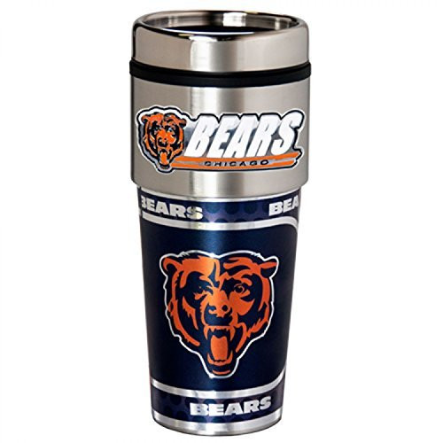 NFL Chicago Bears Metallic Travel Tumbler Stainless Steel and Black Vinyl 16-Ounce NFL Chicago Bears Metallic Travel Tumbler Stainless Steel and Black Vinyl 16-Ounce