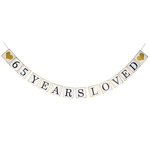 Hatcher lee 65 Years Loved Banner -65TH Birthday Party 65th Anniversary Party Decoration Bunting ?Gold and White? (65)