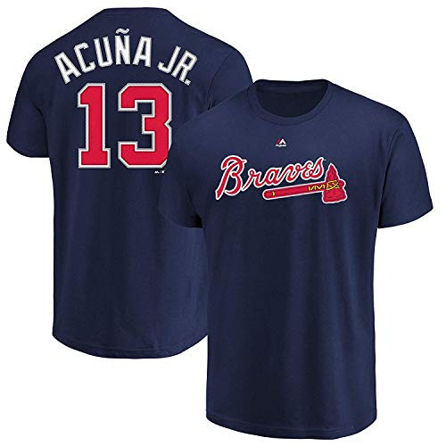 Outerstuff MLB Youth Performance Team Color Player Name and Number Jersey T-Shirt -X-Large 18-20  Ronald Acuña Jr Atlanta Braves-